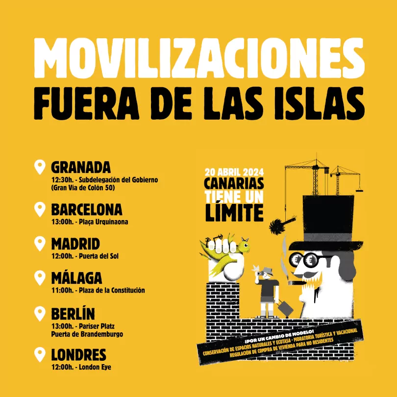 Canarias tiene un limite. Movilizaciones fuera de la isla. En Málaga, Madrid, Berlin, y Londres